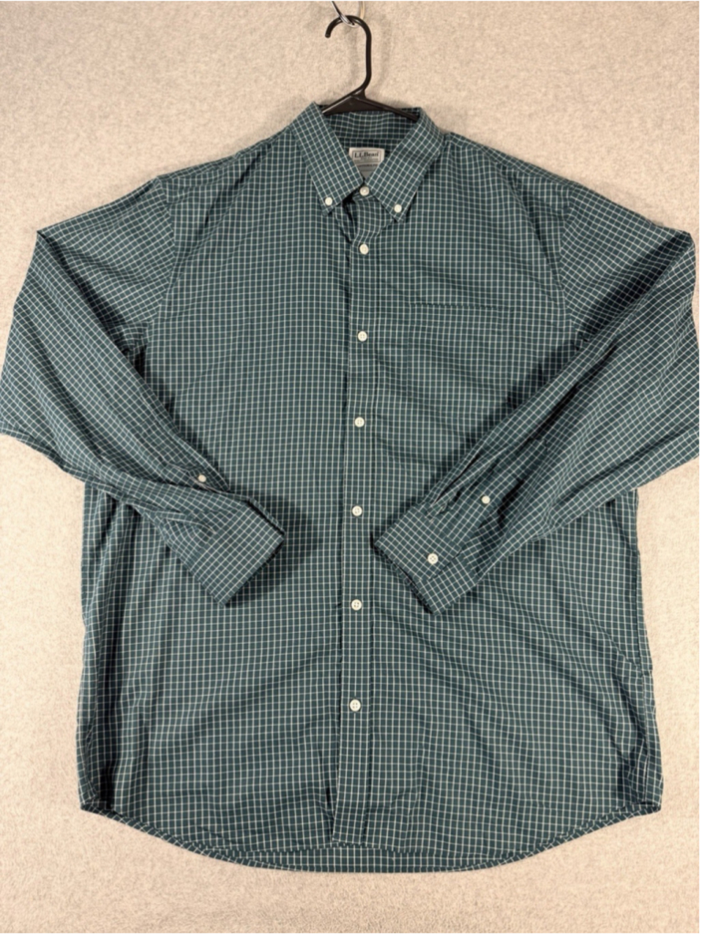 L.L.Bean Traditional Fit Button Down Shirt Mens L Regular Green Check Cotton